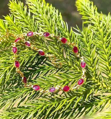 5Ct Oval Cut Lab Created Ruby Vintage Tennis Bracelet 14K Yellow Gold Plated - Picture 5 of 5