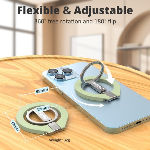 Porte-bague de téléphone magnétique BoYata, poignée de téléphone rotative 360° pour MagSafe - Photo 16 sur 25