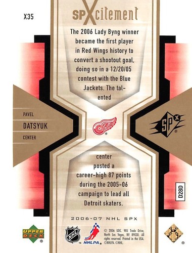 2006-07 SPx SPxcitement #X35 Pavel Datsyuk /999 - Picture 2 of 2