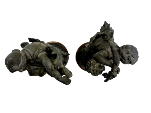 COPPIA ANTICA SCULTURA ANTIMONIO FANCIULLA Les raisins Les Cerises Par F. Moreau - Foto 6 di 20