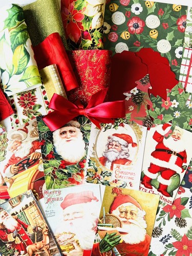 Christmas Junk Journal Paper & Fabric Kit 30 Items for Holiday Decor #CPK32 - Picture 10 of 11