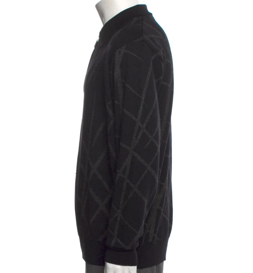 Auth VERSACE Black with METALLIC Design MERINO Wool Collared SWEATER Short ZIP - Image 3 of 4