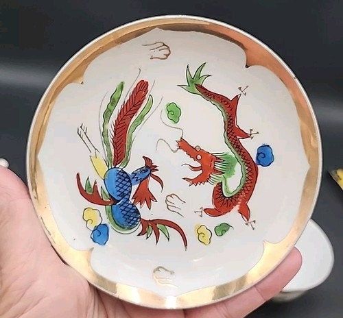 6-Vintage 1970s Chinese Dragon & Phoenix Porcelain Soup Bowls & Saucers ETC - Picture 18 of 24