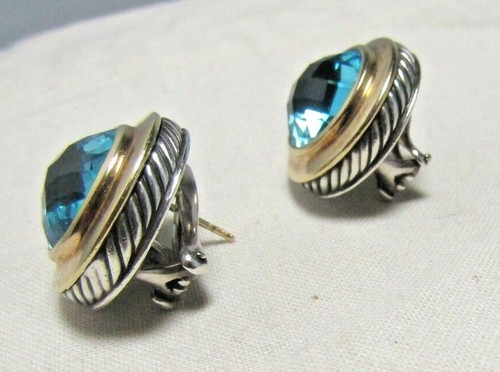 David Yurman Sterling Silver & 18K Topaz Cerise Earrings - Picture 2 of 9