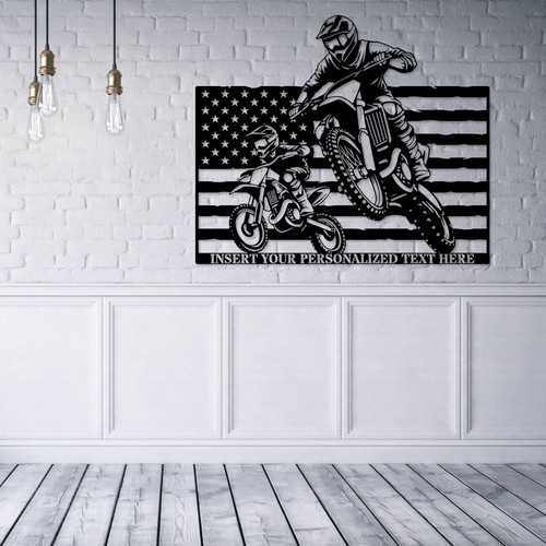 Letrero de metal personalizado de papá e hijo para bicicleta de tierra. Arte personalizado de decoración de pared de motocross de EE. UU. - Imagen 3 de 6
