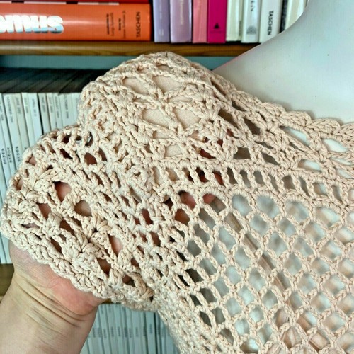 Vestido Topshop Damas 8 XS Beige Desnudo Crochet Tejido Macramé Flecos Borla Transparente - Imagen 11 de 12