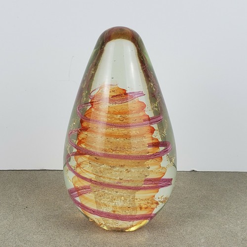 Kunstglas Briefbeschwerer leuchten im Dunkeln klar gelblich innerer Blasenwirbel - Bild 3 von 5