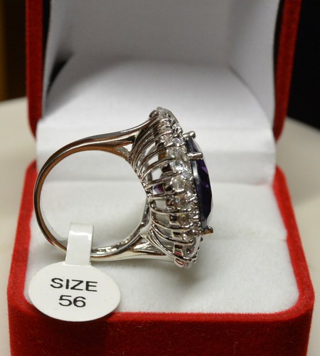 Grosse Bague T54 Ovale 35-25mm Marquise Améthyste Cz Style Ancien Dolly-Bijoux - Picture 9 of 12