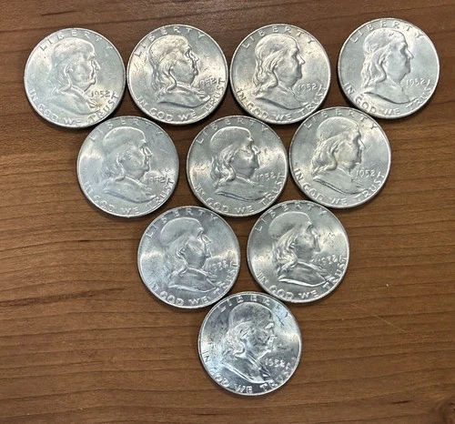 Ten (10) 1952-D Franklin Half Dollars - Uncirculated - 90% SILVER - Half Roll