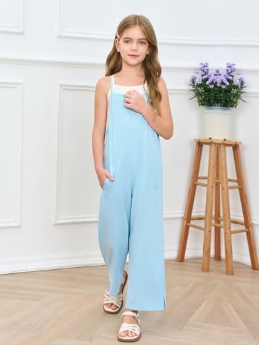 Girls Wide Leg Jumpsuit Kids Casual Sleeveless Romper 11-12 Years Sky Blue - Picture 4 of 5