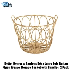 Better Homes & Gardens Extra Large Poly Rattan Open Weave Storage Basket with Ha