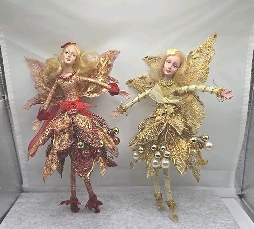 Vintage 2 Fantasy Fairy Pixie Elf Dolls Winged Bendable Hanging Ornaments - Picture 2 of 15