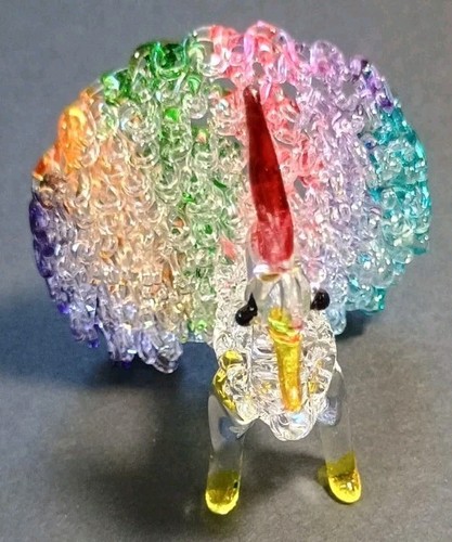 Hermosa estatuilla de pavo real color arco iris vidrio soplado hilado a mano de colección delicada - Imagen 4 de 7