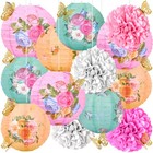 33Pcs Tea Party Decorations Paper Lantern Tissue Pom Pom Gold Butterfly Garde...