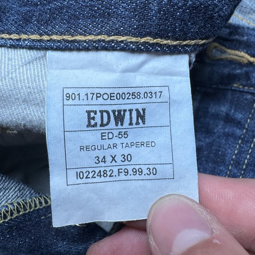 Edwin Selvedge Jeans Men 34x30 Blue Regular Taper Leg Raw Japan Denim Fade ED-55 - Picture 9 of 14