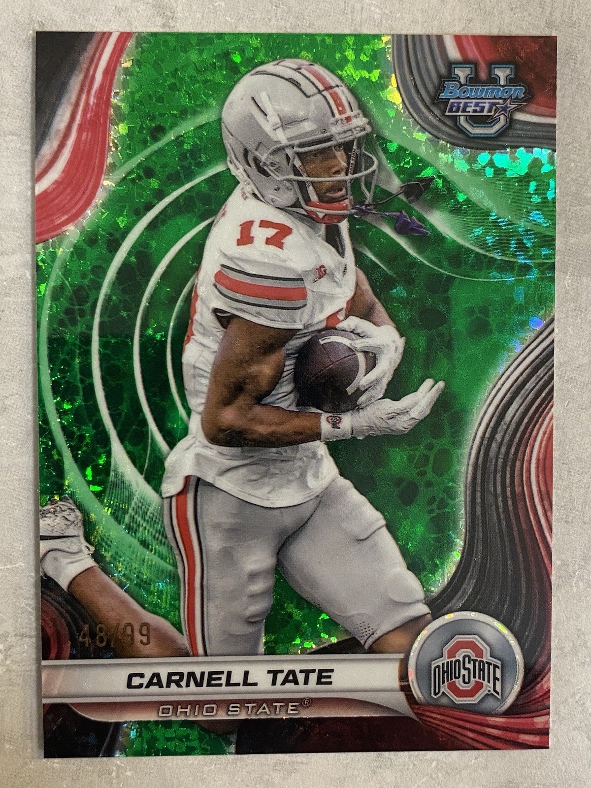 2024 Bowman Best University Carnell Tate Green Speckle /99 Ohio State 1st #47