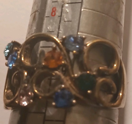 Sterling Silver Multi Color Stone Ring Size 9 - Picture 6 of 8