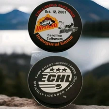 2001 COLUMBIA INFERNO VS SOUTH CAROLINA STINGRAYS GAME PUCK ECHL Made In 🇨🇦