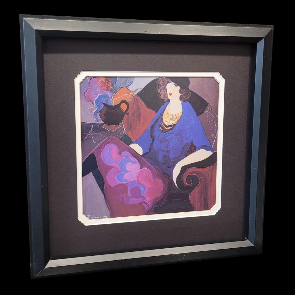 Impresión firmada por Itzchak Tarkay "Simone" personalizada enmarcada en madera/impresión mate de vidrio Foto 2 de 4