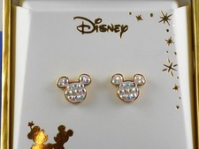 Disney 18K Gold Plated Sterling Silver MINNIE MOUSE Clear Pave' Stud Earrings