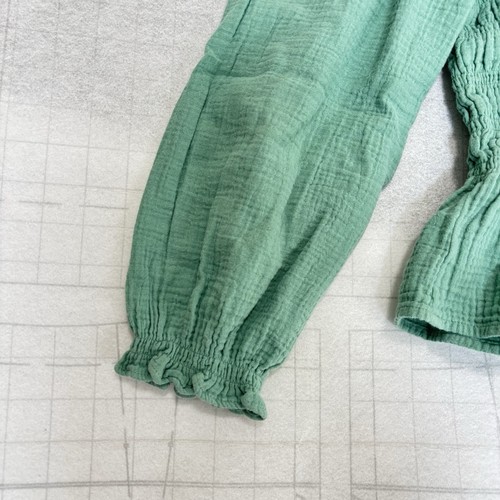 J Crew Women's Long Sleeve Ruffle Smocked Square Neck Cropped Top Size L Teal - Picture 7 of 8