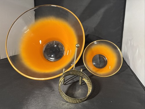 Vintage Orange Blendo Frosted Chip & Dip glass Bowl Set ** Halloween Party Decor - Picture 19 of 22