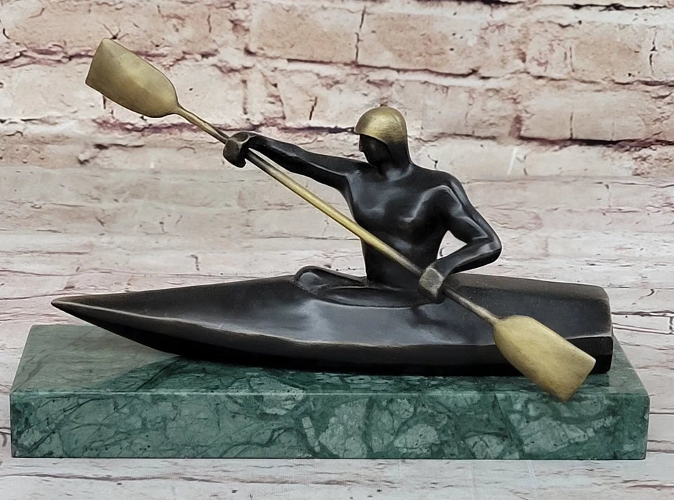 Troféu de canoagem fundido quente escultura de bronze por Mario Nick decoração base mármore verde - Imagem 4 de 4