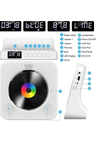Gueray Desktop Bluetooth Portable CD Player Home CD Player - Picture 3 of 8