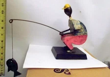 SCULPTURE Signed FELGUEREZ MEXICAN Rare Man FISHING