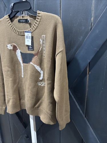 Ralph Lauren Beagle/Dog Print Baumwolle Langarm Pullover Camel Braun Gr. XL - Neu mit Etikett - Bild 7 von 10