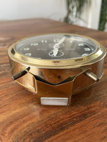 RELOJ DESPERTADOR REPETIDOR PETER VINTAGE XXL 14cm COLOR DORADO HECHO EN ALEMANIA FUNCIONANDO - Imagen 6 de 14