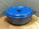 Le Creuset Style Vintage French Cast Iron Oval Casserole Dish Pot Blue With Lid