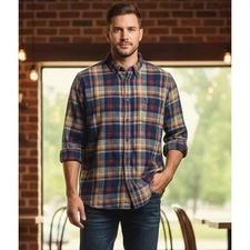 The Foundry Supply Co Men's Plaid Flannel Shirt Long Sleeve Sz XLT Cotton Preppy