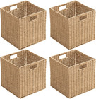 Handwoven Paper Woven Cube Basket Organizer with Handles Set of 4 Foldable Stora