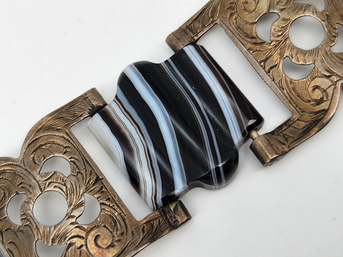 Antikes viktorianisches schottisches Armband mit geschnitztem Achat und Silberschnalle - Bild 8 von 17
