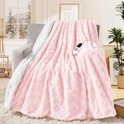 Electric Heated Blanket Throw 50''x60''Faux Rabbit Fur Blankets with 6 Heating Set