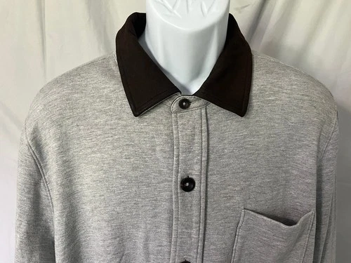 B.Draddy Men's Gray w/ Brown Trim Shirt Jacket Shacket Golf XL image 2