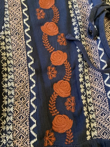 Blau Regen Francesca's Blumen bestickt Boho Flatterärmel Tunika Minikleid XS - Bild 5 von 10