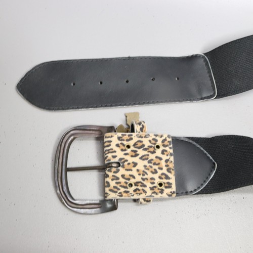 Cinturón de Colección Estampado de Leopardo Mujer M Negro Lona Tono Dorado Hebilla Dijes - Imagen 6 de 12