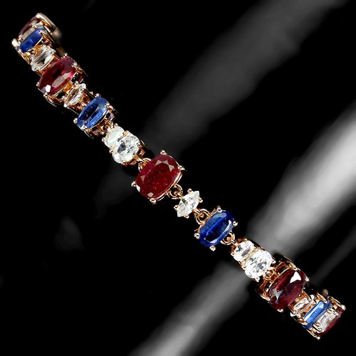 925 Sterling Silver Bracelet Oval Ruby 6x4mm Kyanite Gemstone Jewelry 7inches - Picture 2 of 13