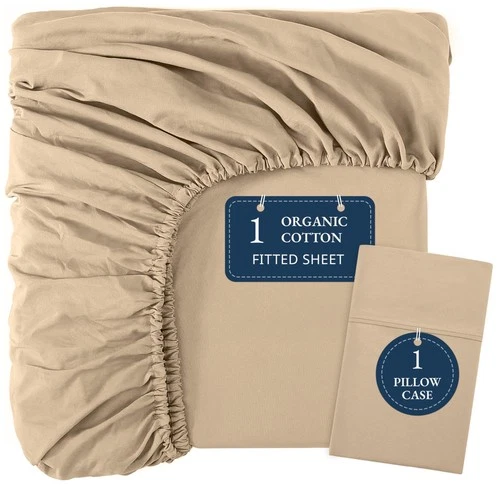 LANE LINEN Fitted Sheet Full Size, 100% Organic Cotton, 3Pc Set 1 Fitted She...