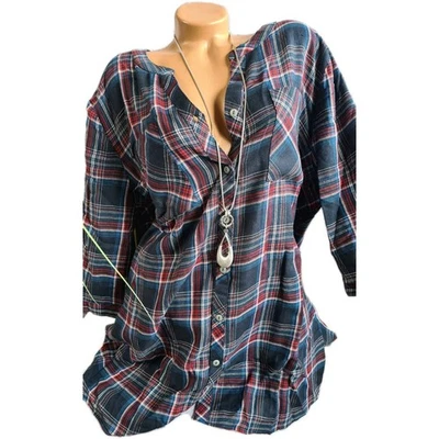 Sheego Bluse Tunika Karo-Kariert Langarm gem. V-Ausschnitt Gr. 40-58 (0 435)