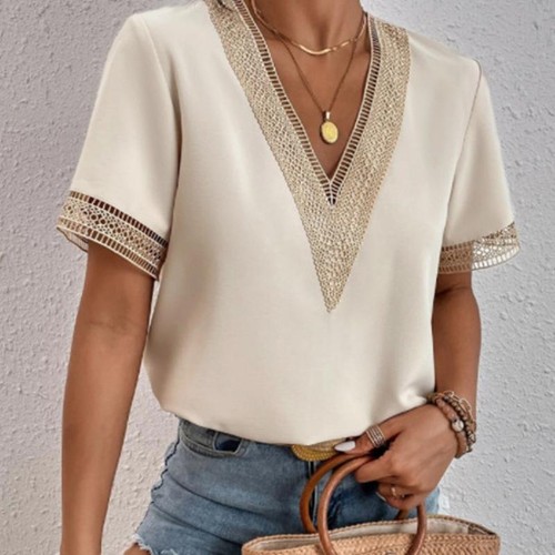 Plus Size Womens V Neck Casual Shirts Tops Tee Ladies Short Sleeve Summer Blouse - Picture 9 of 21