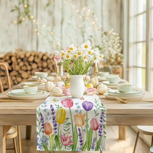 Runner da Tavolo Spring Lavanda Tulipano 90x13 Pollici, Runner da Tavolo - 13"X90" Beige - Foto 3 di 5
