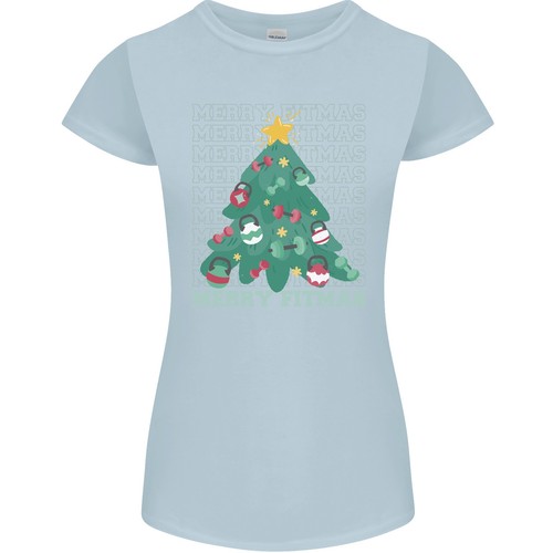Fitness Merry Fitmas Christmas Tree Gym Womens Petite Cut T-Shirt - Picture 11 of 23