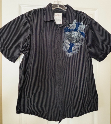 VTG Route 66 Sixty-Six Button-up Shirt Men's Large Striped Graphic Velvet Y2K - Picture 8 of 8