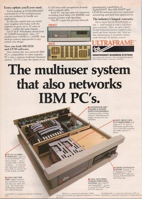 IBS ULTRAFRAME Vintage Magazine Ad 1980s Multiuser System IBM PC Retro Computer