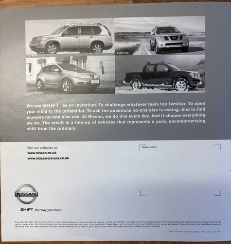 Nissan Navara Technical Specifications 10 Page Booklet April 2009 - Picture 6 of 8