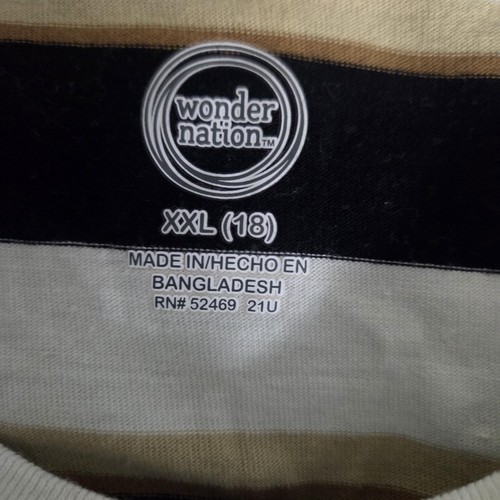 Wonder Nation Shirt Jungen XXL 18 schwarz weiß hellbraun gestreift Baumwolle Rundhalsausschnitt T-Shirt - Bild 9 von 10