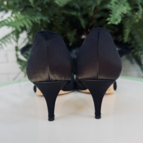 Kate Spade Black Rosette Satin Kitten Heel Women's Shoes Size 11 w Gold Interior - Picture 5 of 14